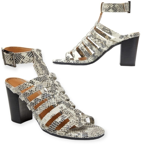 VIONIC Ankle Wrap Snake-print  3.5” Heeled Sandal Buckle Closure Size 7 NWOT - Picture 1 of 9